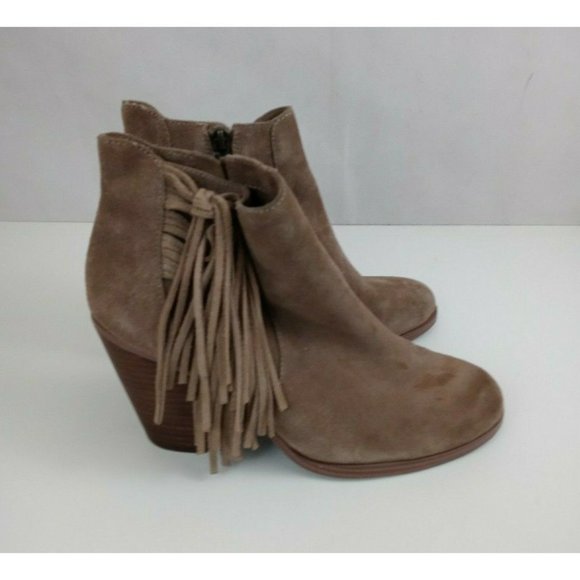 Vince Camuto Tan Suede Tassled Side Zip Wedge Ankle Booties Size 9 M - Picture 3 of 10